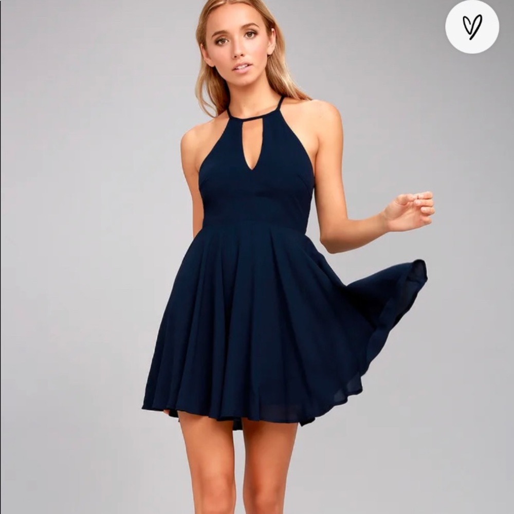Lulu's: Glamorous Grace Navy Blue Skater Dress Size L.